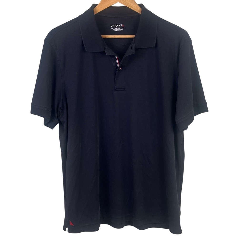 Untuckit Damaschino Black Ribbon Detail Short Sleeve  Polo Shirt Golf Large